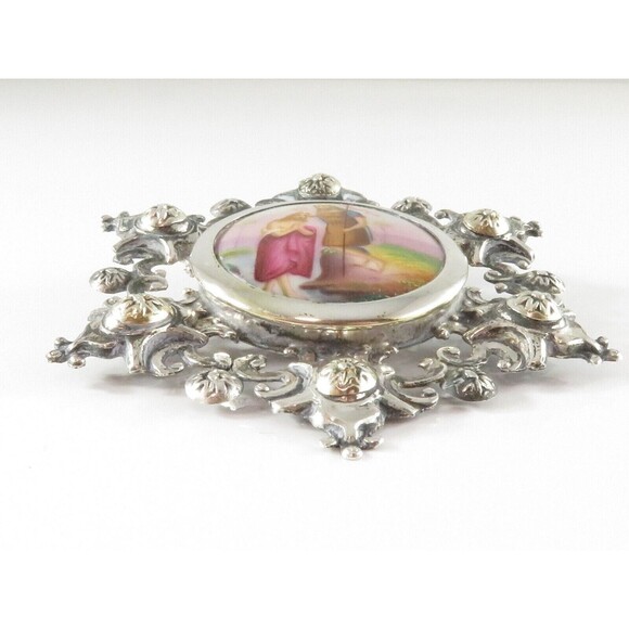 Austro Hungarian 800 Silver Porcelain Brooch Jesus & John the Baptist c1900 - Picture 3 of 10